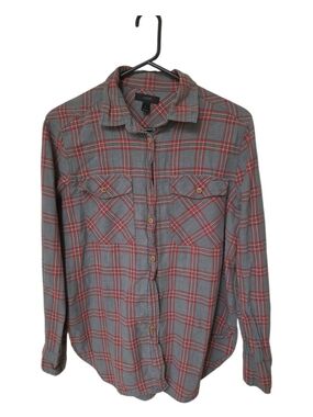 J. Crew Gray Plaid Button-Down Shirt with Red Windowpane